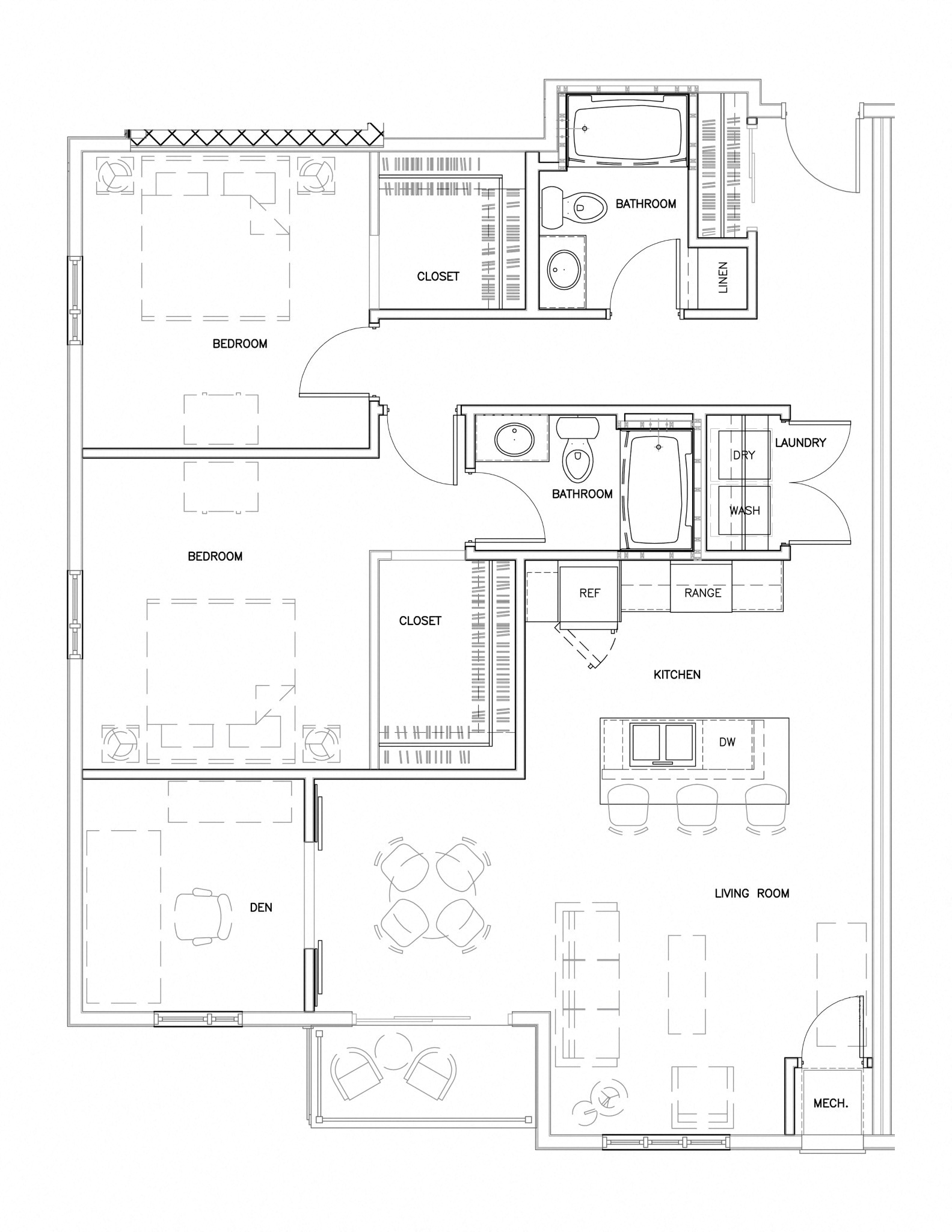Floor plan for 2 beds, 2 baths, 1286 sqft